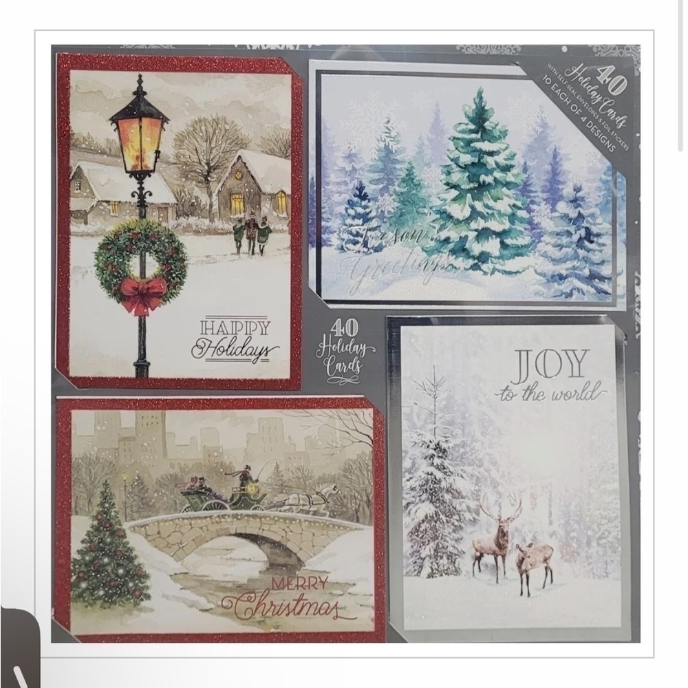 NEW SEALED BOX SET 40 Holiday Christmas Cards Self-Sealing Envelopes & Stickers